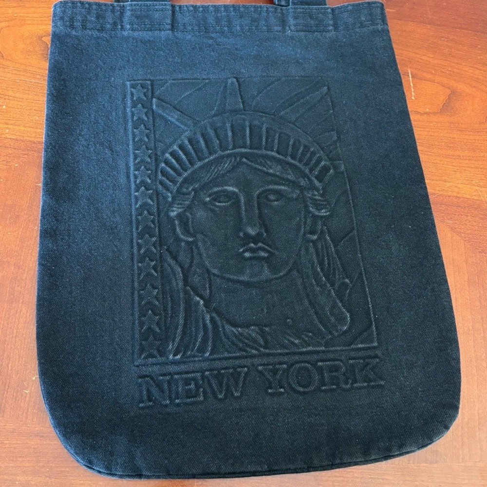 Tyca Vintage Black Denim Tote Bag | Embossed Statue of Liberty New York | USA - Picture 2 of 9